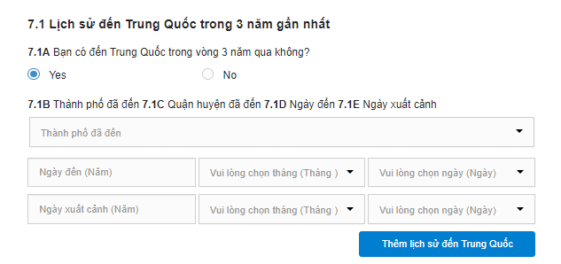 điền đơn xin visa Trung Quốc trực tuyến phần 7 visana